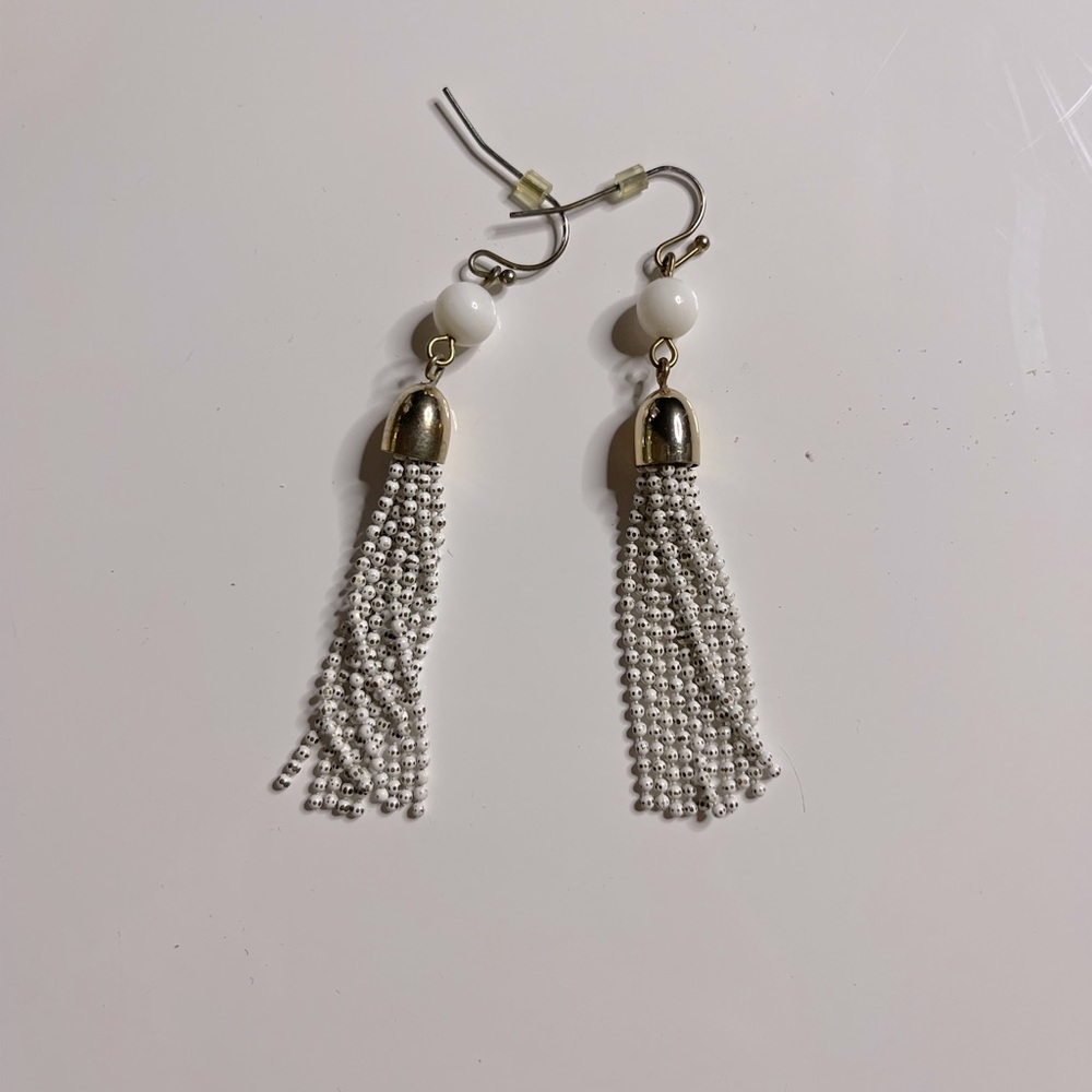 The Limited- White and gold tassel bead earrings